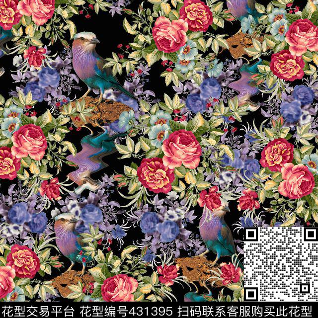 田园花朵鸟数码印花华亿平台下载（图片编号: 431395） - 瓦栏（Walan）