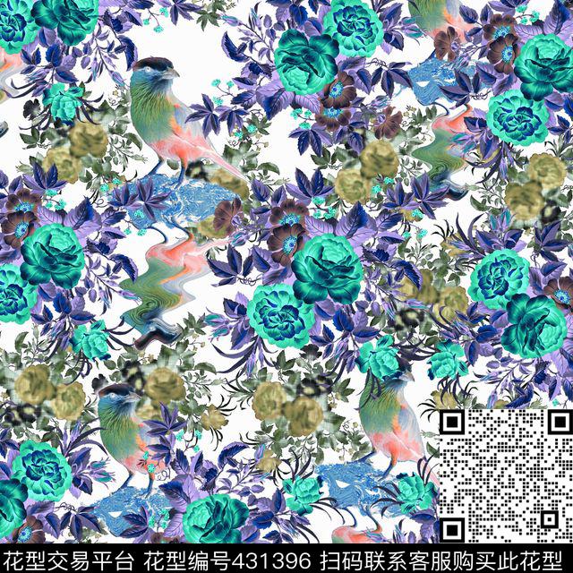 田园花朵鸟数码印花华亿平台下载（图片编号: 431396） - 瓦栏（Walan）