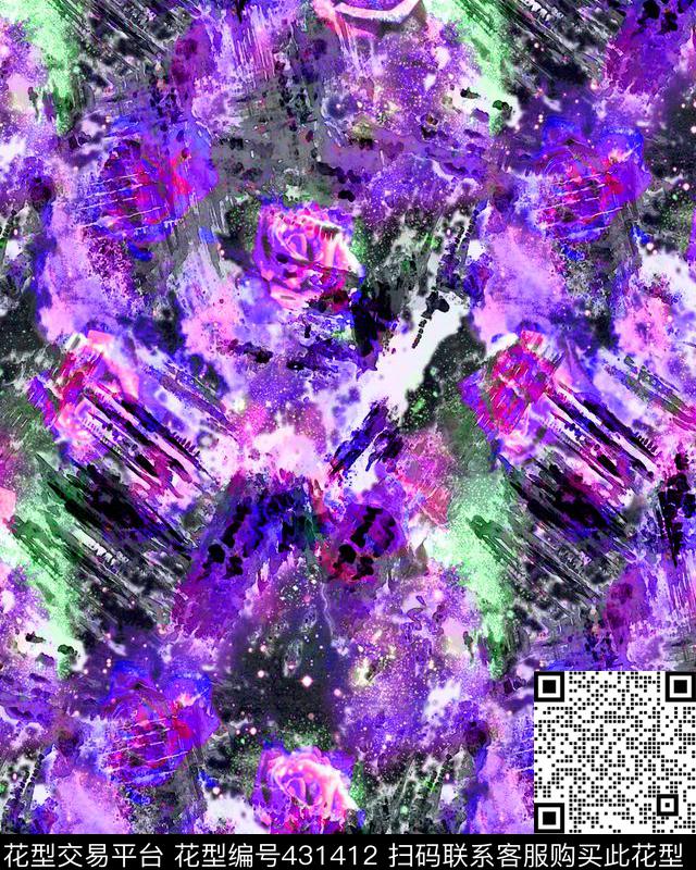 抽象花卉抽象玫瑰花笔刷纹理数码印花华亿平台下载（图片编号: 431412） - 瓦栏（Walan）