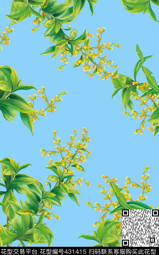 叶子黄色清新数码印花华亿平台下载（图片编号: 431415） - 瓦栏（Walan）