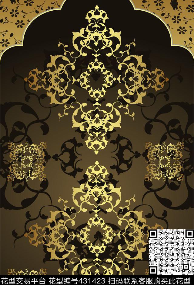 欧美花纹金色数码印花华亿平台下载（图片编号: 431423） - 瓦栏（Walan）