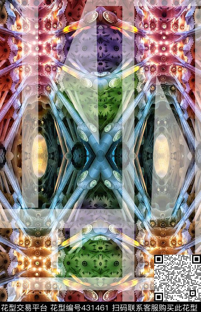 个性对称建筑七彩数码印花华亿平台下载（图片编号: 431461） - 瓦栏（Walan）