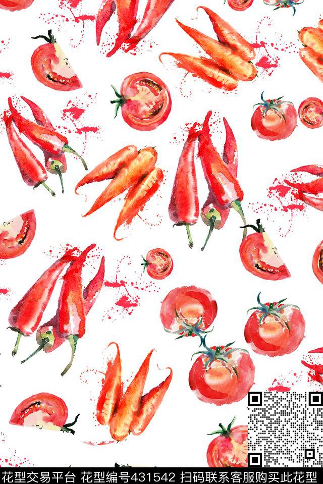 彩绘水彩蔬果传统印花华亿平台下载（图片编号: 431542） - 瓦栏（Walan）