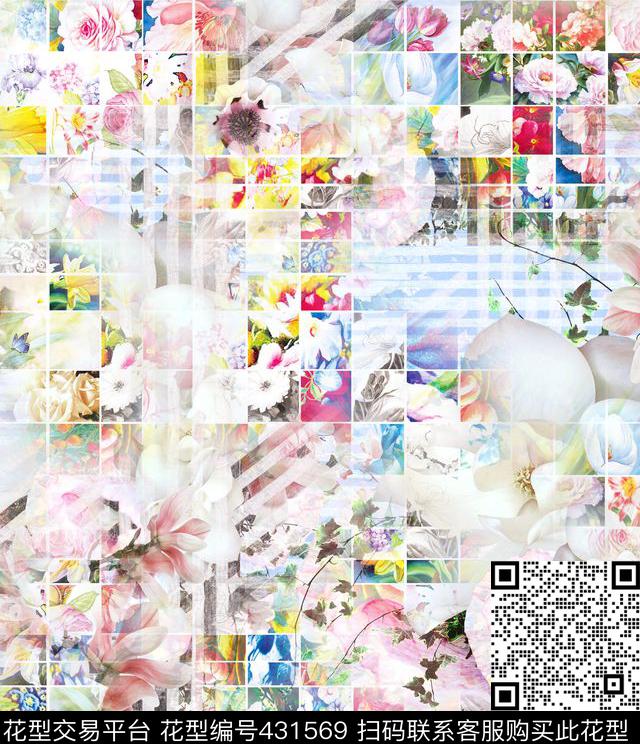 几何小格子小花花乞丐纹数码印花华亿平台下载（图片编号: 431569） - 瓦栏（Walan）
