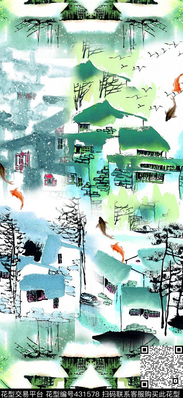 个性定位流行时尚大牌水彩数码印花华亿平台下载（图片编号: 431578） - 瓦栏（Walan）