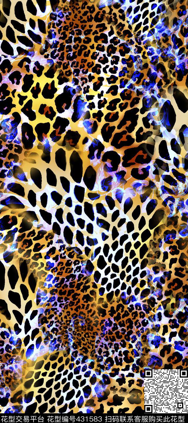 豹纹花卉融合炫彩数码印花华亿平台下载（图片编号: 431583） - 瓦栏（Walan）