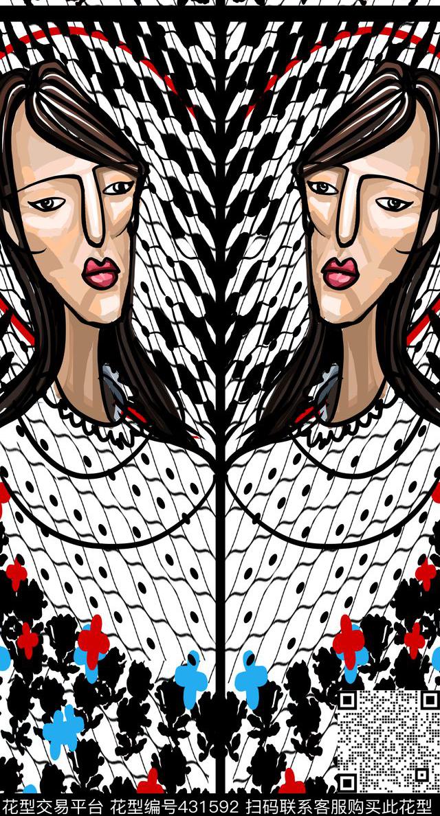 黑白艺术装饰插画传统印花华亿平台下载（图片编号: 431592） - 瓦栏（Walan）