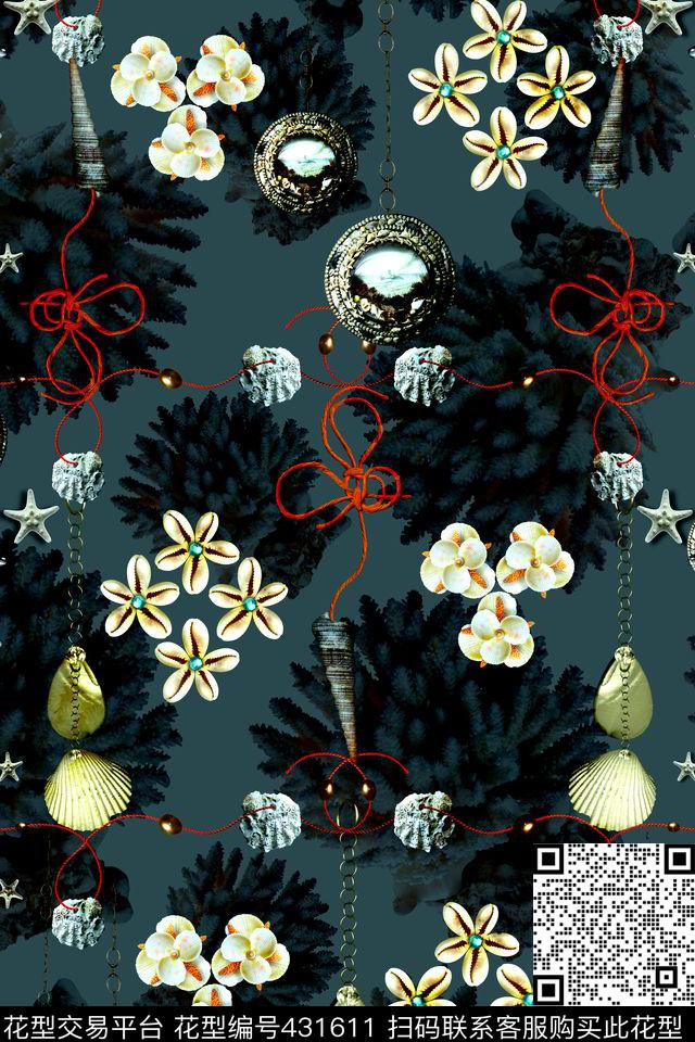 休闲贝壳珊瑚数码印花华亿平台下载（图片编号: 431611） - 瓦栏（Walan）