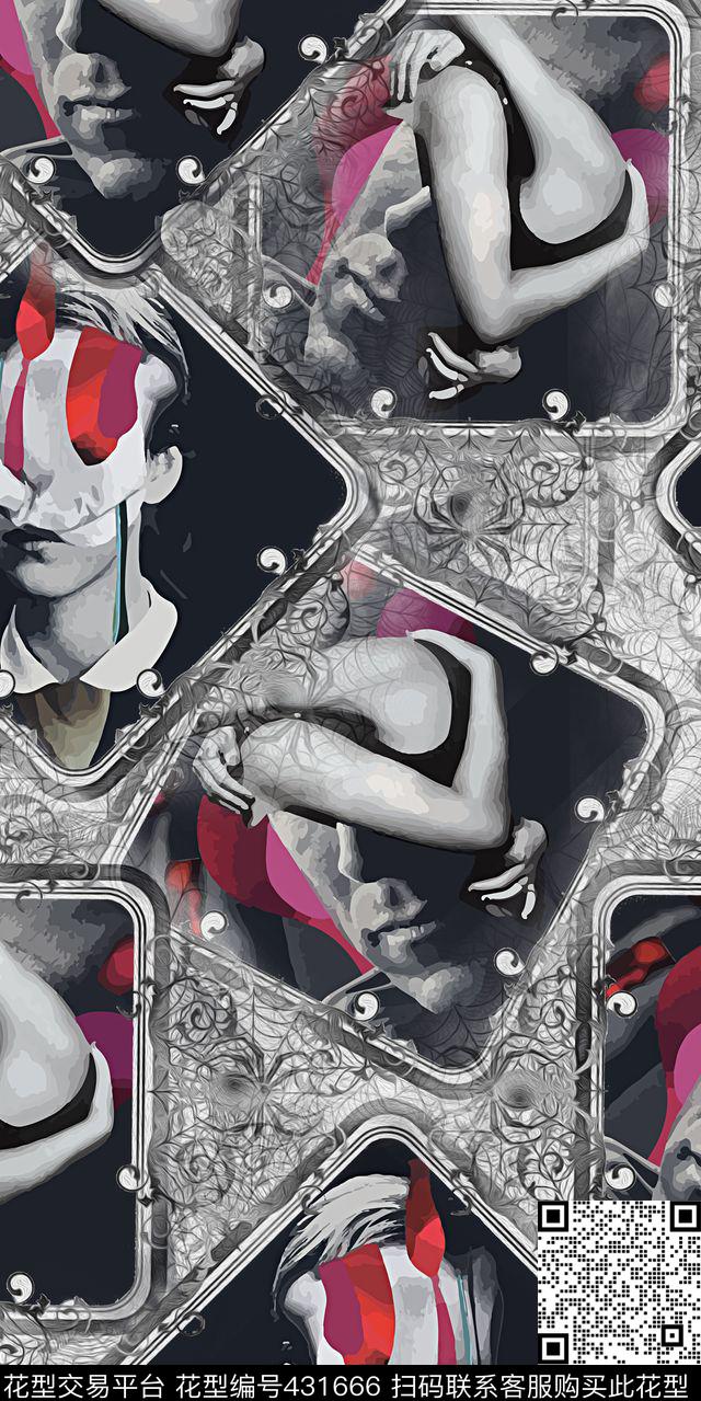 抽象服装头像蛛网数码印花华亿平台下载（图片编号: 431666） - 瓦栏（Walan）