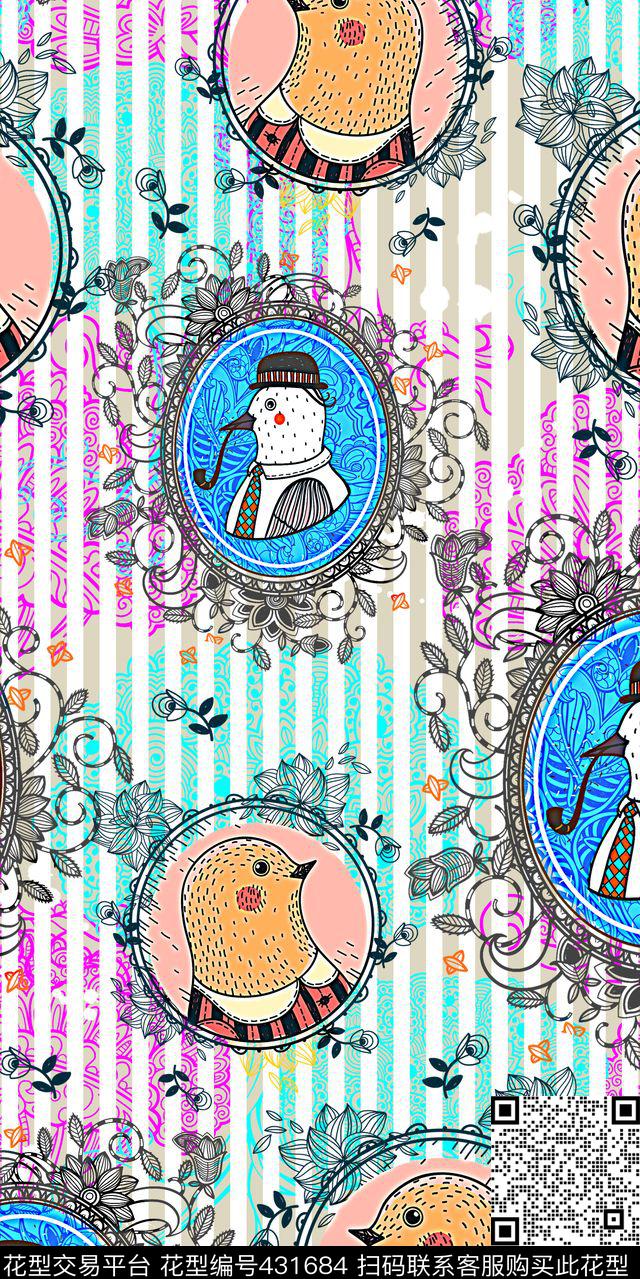 潮流画稿复古华亿平台卡通数码印花华亿平台下载（图片编号: 431684） - 瓦栏（Walan）