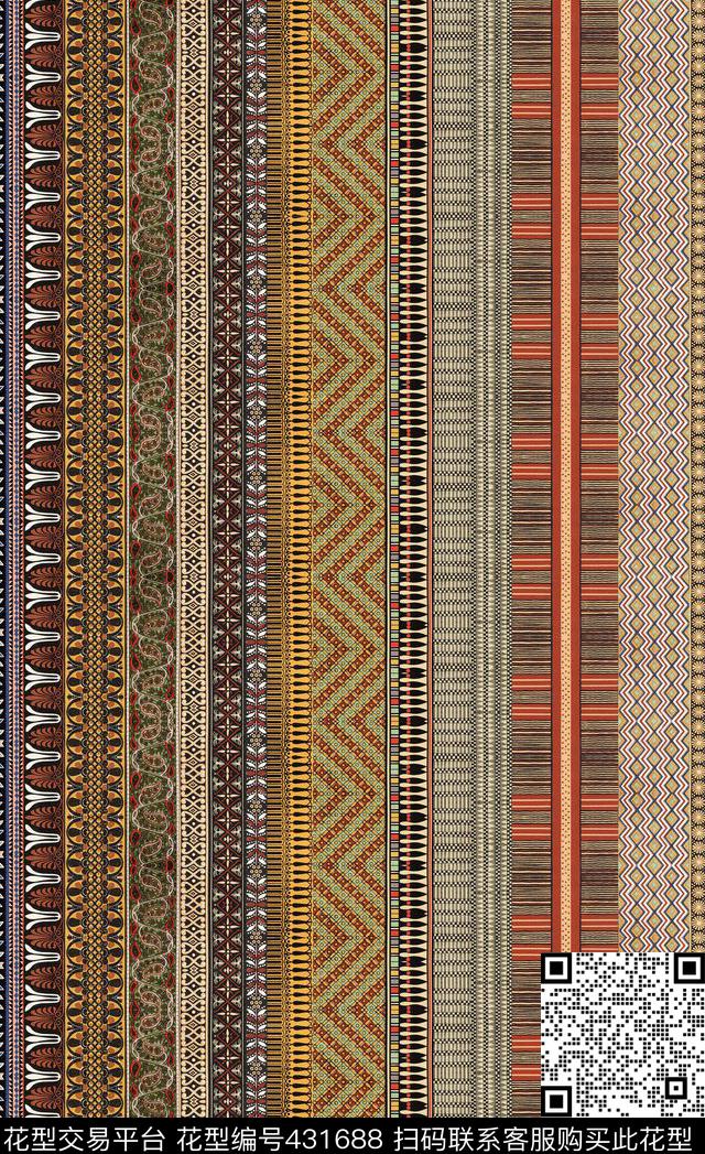 复古竖型民族数码印花华亿平台下载（图片编号: 431688） - 瓦栏（Walan）