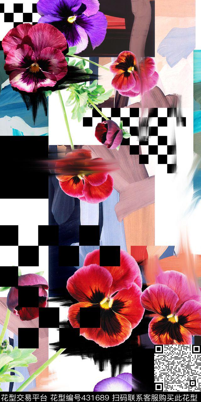 数码大牌抽象几何格子花卉抽象几何花卉流行时尚花等数码印花华亿平台下载（图片编号: 431689） - 瓦栏（Walan）