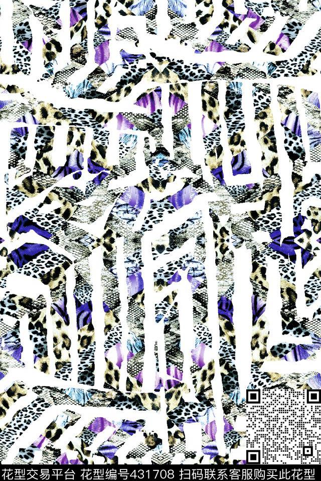 手绘大气格纹豹纹女装大气手绘格条豹纹动物华亿平台动物纹数码印花华亿平台下载（图片编号: 431708） - 瓦栏（Walan）