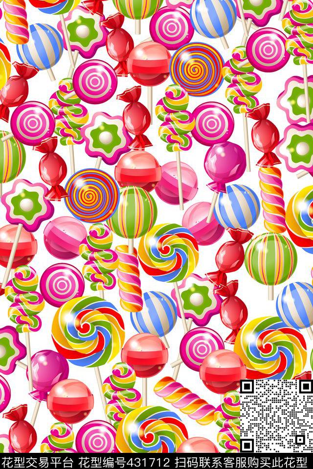 可爱卡通糖果传统印花华亿平台下载（图片编号: 431712） - 瓦栏（Walan）