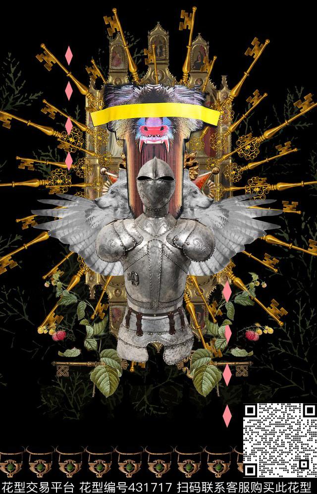 金钥匙盔甲武士流行时尚大牌数码印花华亿平台下载（图片编号: 431717） - 瓦栏（Walan）