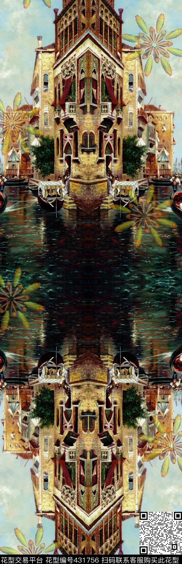 流行时尚威尼斯油画插画数码印花华亿平台下载（图片编号: 431756） - 瓦栏（Walan）