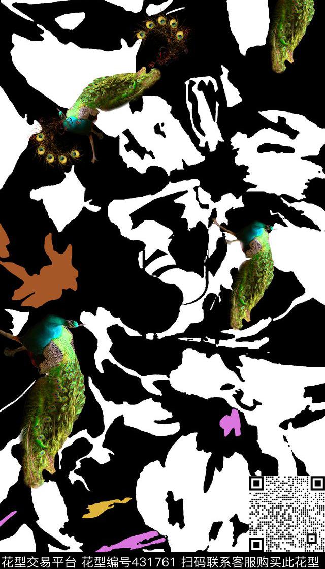 时尚大牌几何孔雀数码印花华亿平台下载（图片编号: 431761） - 瓦栏（Walan）