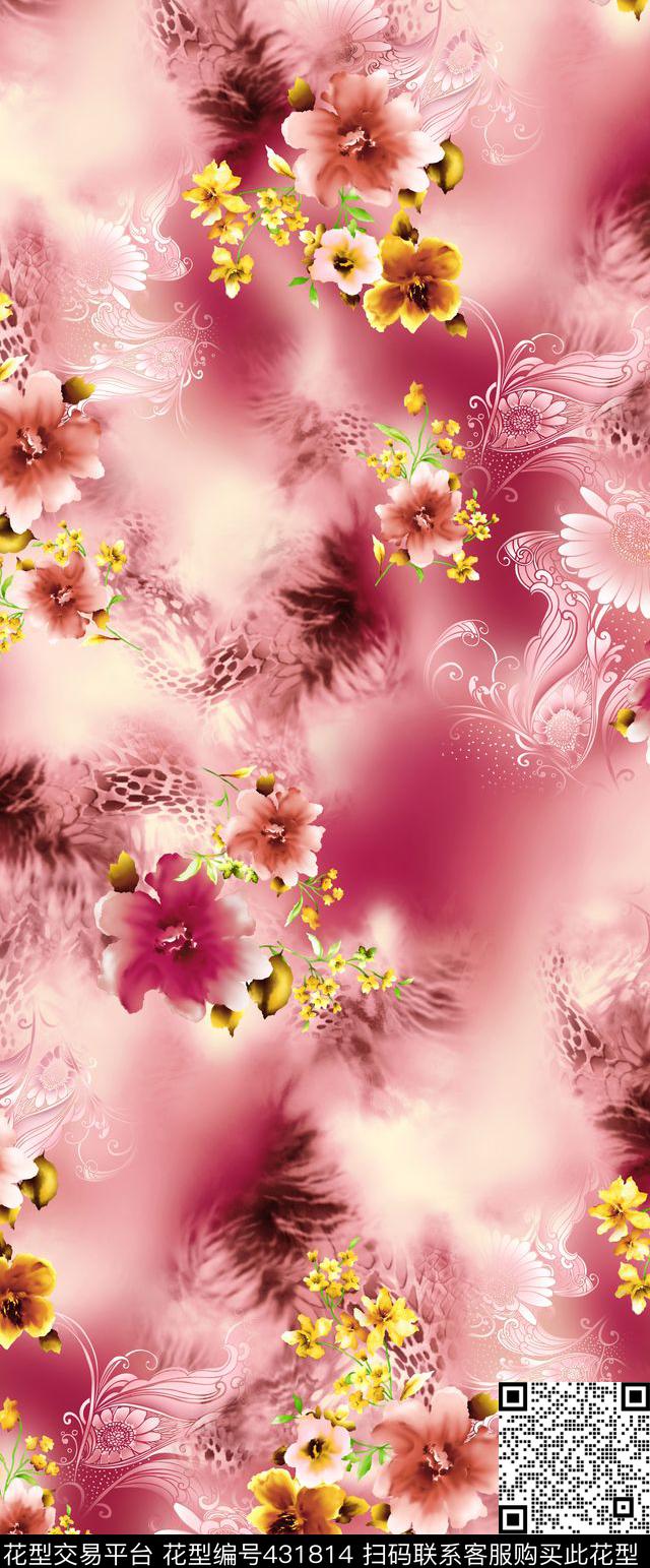 欧美大气时装花时装裙数码印花华亿平台下载（图片编号: 431814） - 瓦栏（Walan）