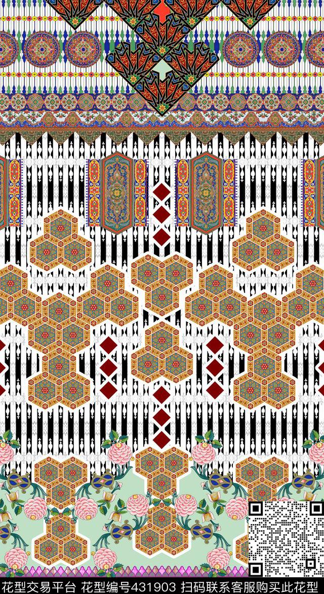 服装几何拼接民族风数码印花华亿平台下载（图片编号: 431903） - 瓦栏（Walan）