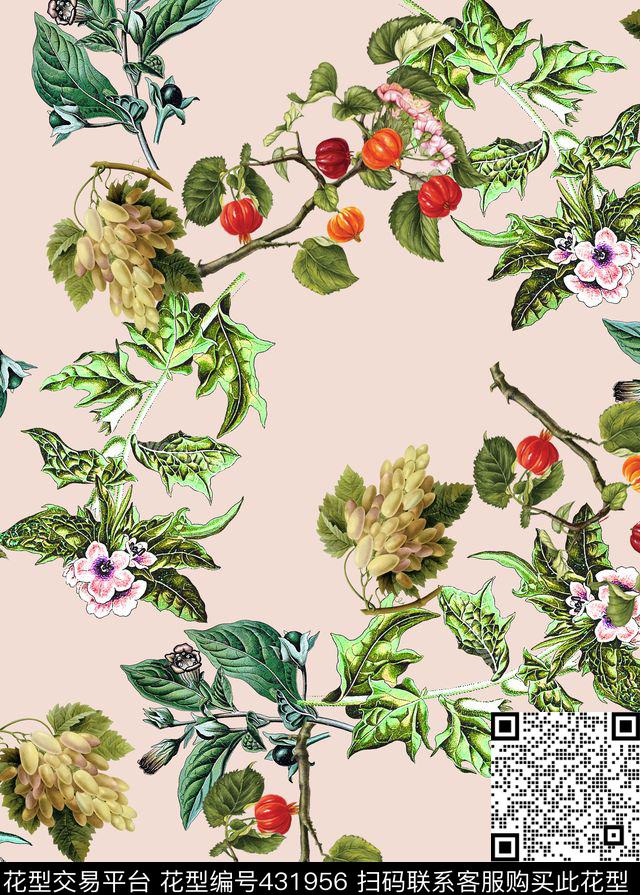 花卉葡萄花叶数码印花华亿平台下载（图片编号: 431956） - 瓦栏（Walan）