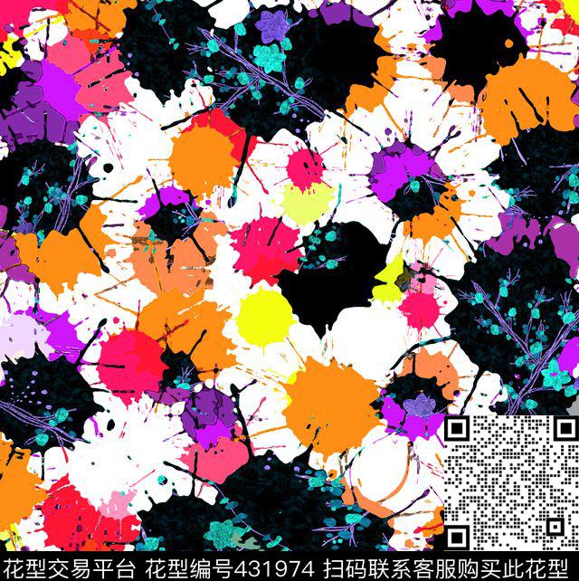 波普风彩绘墨点传统印花华亿平台下载（图片编号: 431974） - 瓦栏（Walan）