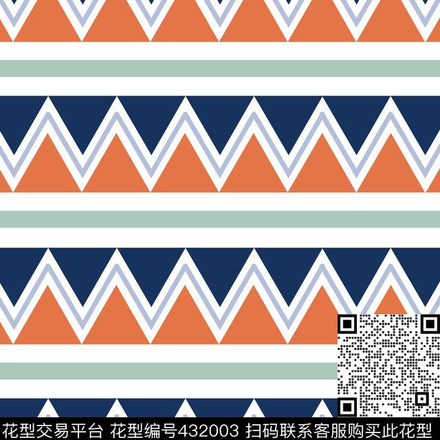 橘色蓝色三角传统印花华亿平台下载（图片编号: 432003） - 瓦栏（Walan）