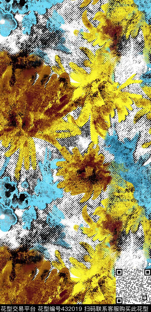 时尚抽象花卉抽象花卉抽象花纹数码印花华亿平台下载（图片编号: 432019） - 瓦栏（Walan）