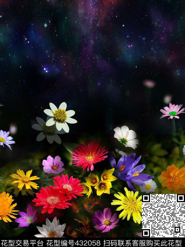 花卉唯美星空数码印花华亿平台下载（图片编号: 432058） - 瓦栏（Walan）