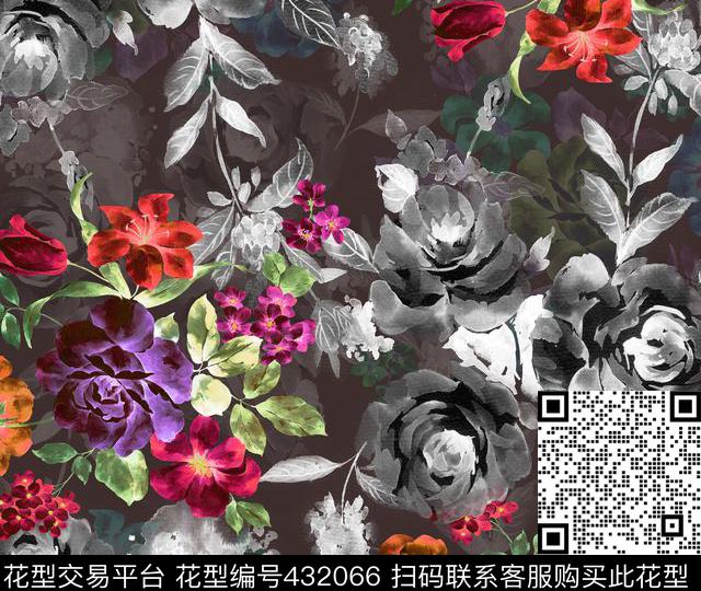 花卉流行时尚大牌时尚个性数码印花华亿平台下载（图片编号: 432066） - 瓦栏（Walan）