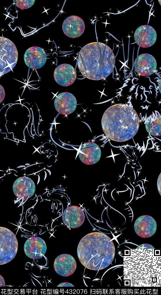 创意时尚黑底流行时尚十二星座数码印花华亿平台下载（图片编号: 432076） - 瓦栏（Walan）
