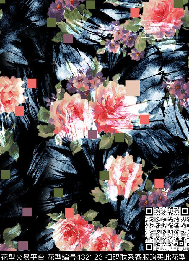 抽象蝴蝶翅膀花卉数码印花华亿平台下载（图片编号: 432123） - 瓦栏（Walan）