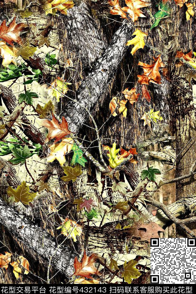 时尚树叶树枝数码印花华亿平台下载（图片编号: 432143） - 瓦栏（Walan）