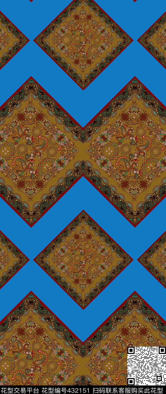 传统印花方形纹样双边定位印花传统印花华亿平台下载（图片编号: 432151） - 瓦栏（Walan）