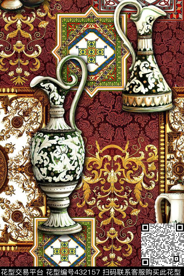 欧式民族风卷草数码印花华亿平台下载（图片编号: 432157） - 瓦栏（Walan）
