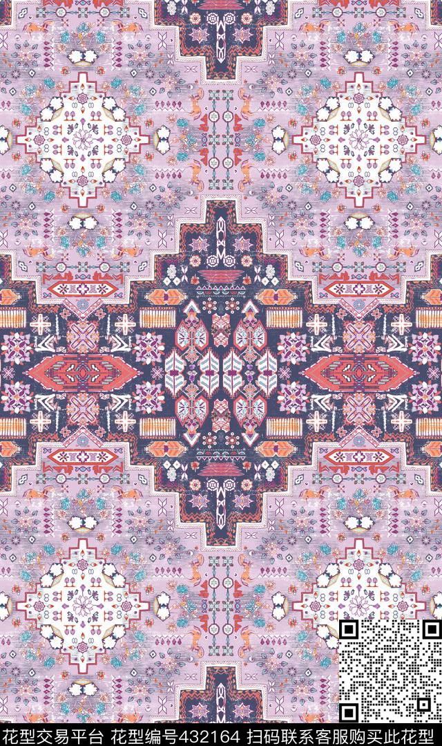 壁画斑驳民族画图腾标识几何毛毯纹民族风数码印花华亿平台下载（图片编号: 432164） - 瓦栏（Walan）