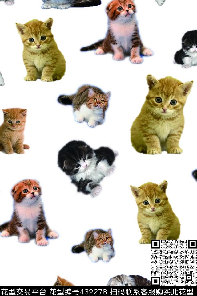可爱风满版印花猫咪数码印花华亿平台下载（图片编号: 432278） - 瓦栏（Walan）