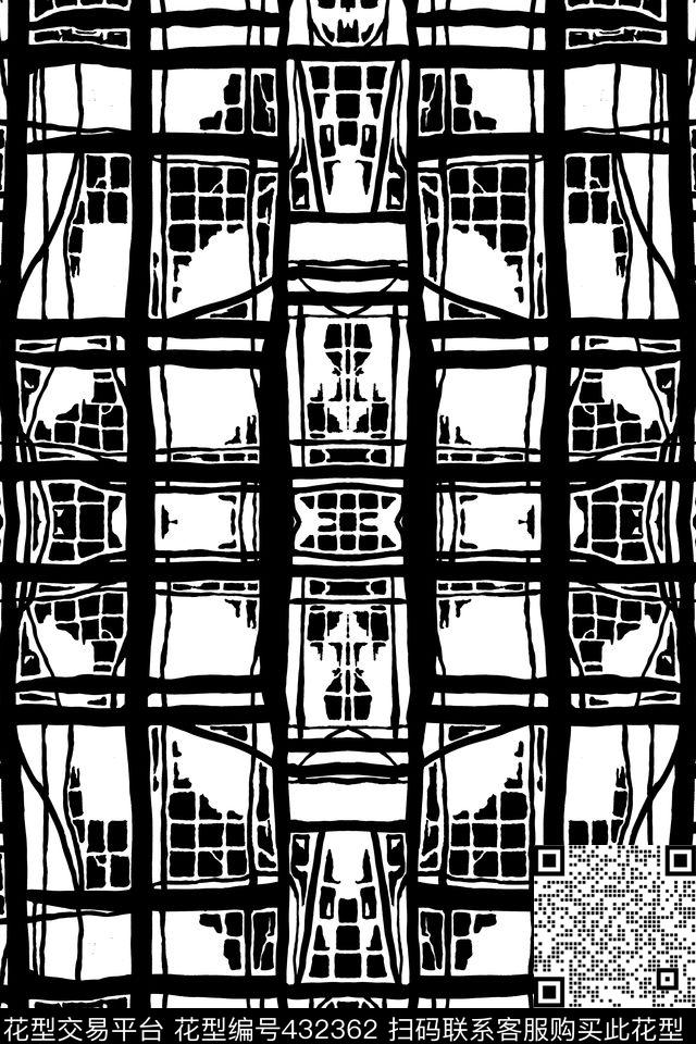 时尚大方黑白手绘几何传统印花华亿平台下载（图片编号: 432362） - 瓦栏（Walan）
