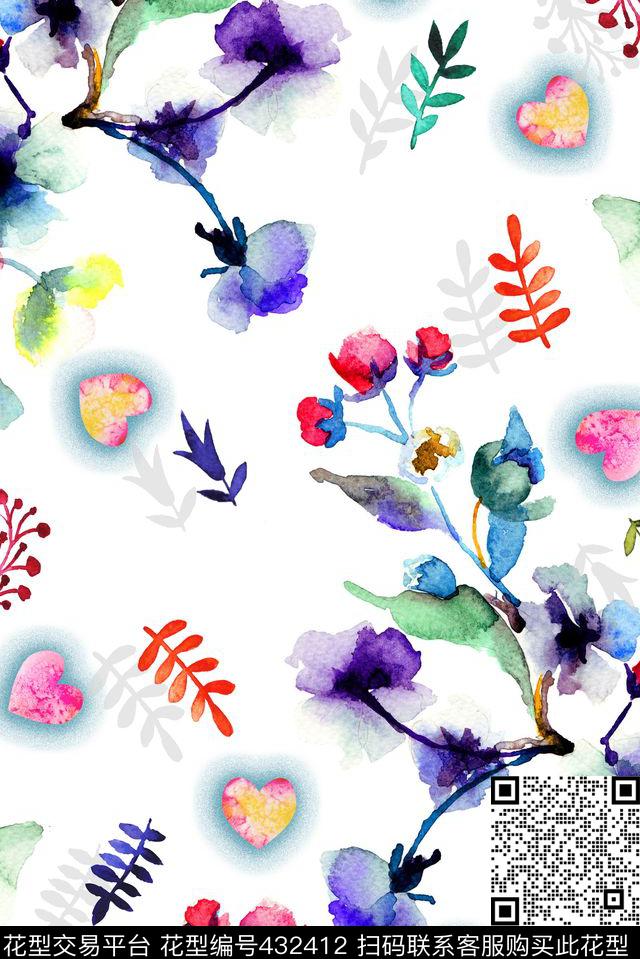 简单清新水彩数码印花华亿平台下载（图片编号: 432412） - 瓦栏（Walan）