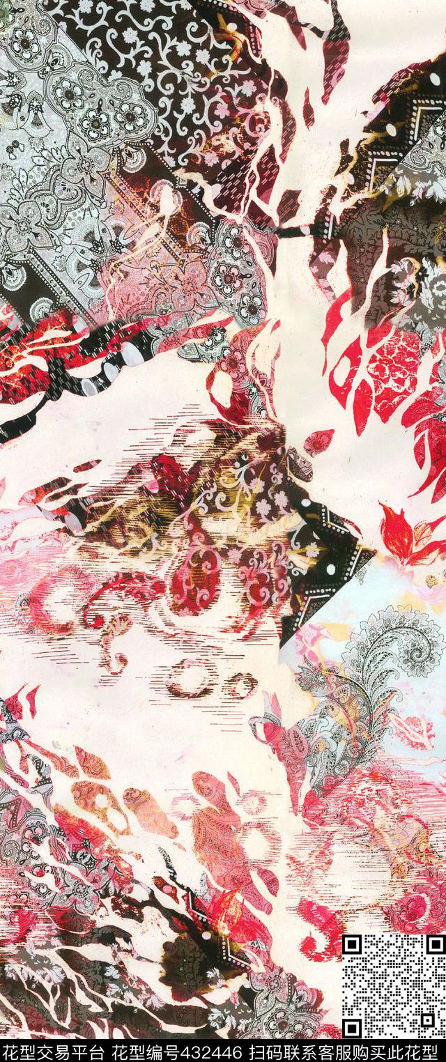 抽象花纹佩斯利涡旋纹米兰大牌数码印花华亿平台下载（图片编号: 432446） - 瓦栏（Walan）