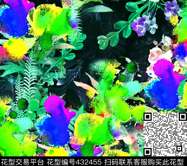 潮流复古花朵数码印花华亿平台下载（图片编号: 432455） - 瓦栏（Walan）