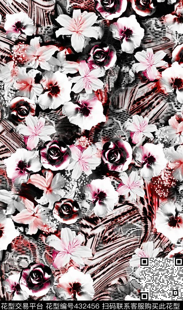 时尚大牌花卉大牌花卉时尚花卉数码印花华亿平台下载（图片编号: 432456） - 瓦栏（Walan）