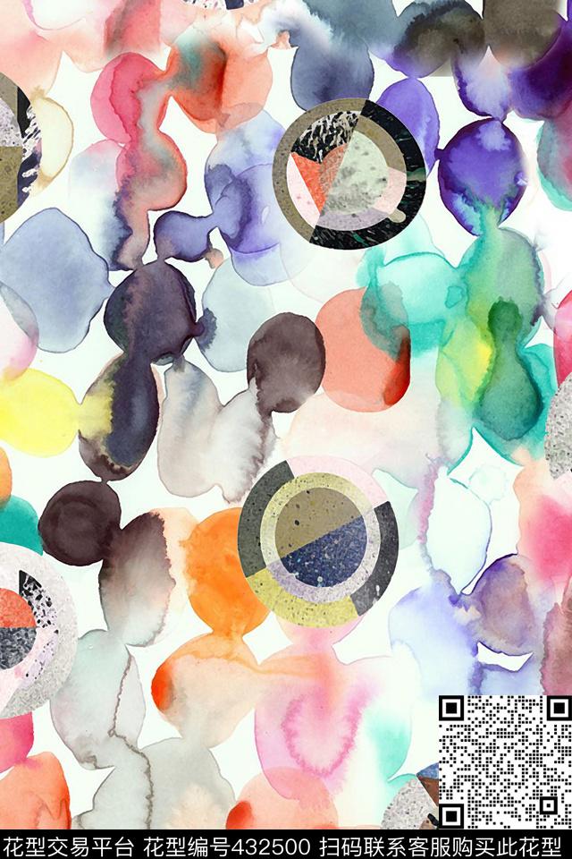 靓丽水彩水彩点数码印花华亿平台下载（图片编号: 432500） - 瓦栏（Walan）