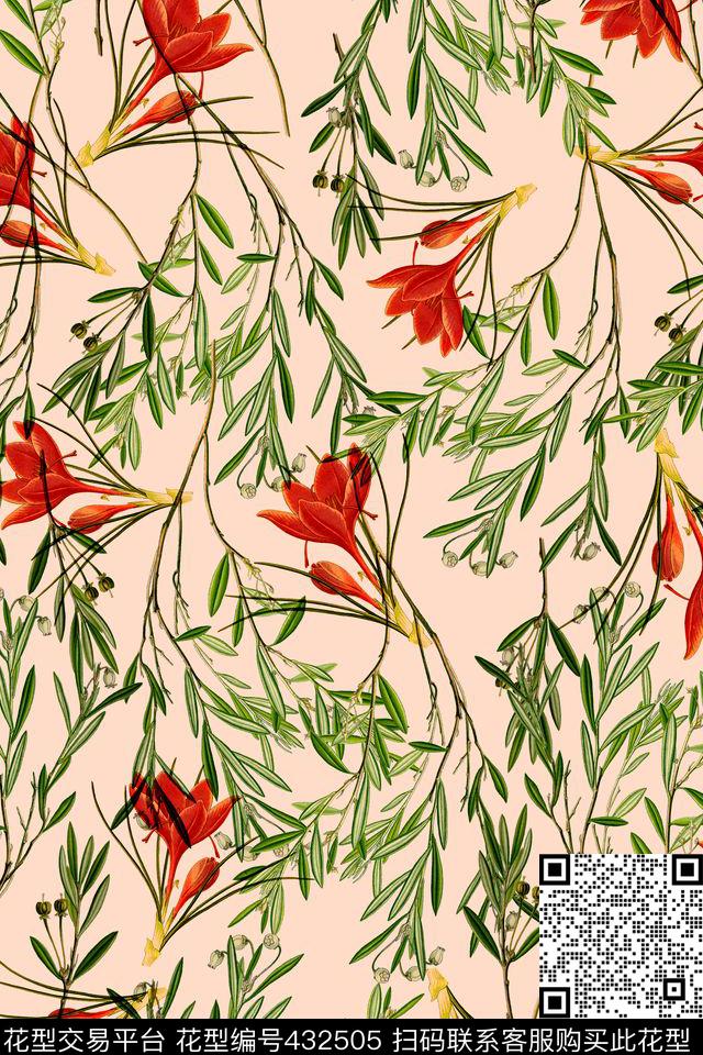 清新植物花卉数码印花华亿平台下载（图片编号: 432505） - 瓦栏（Walan）
