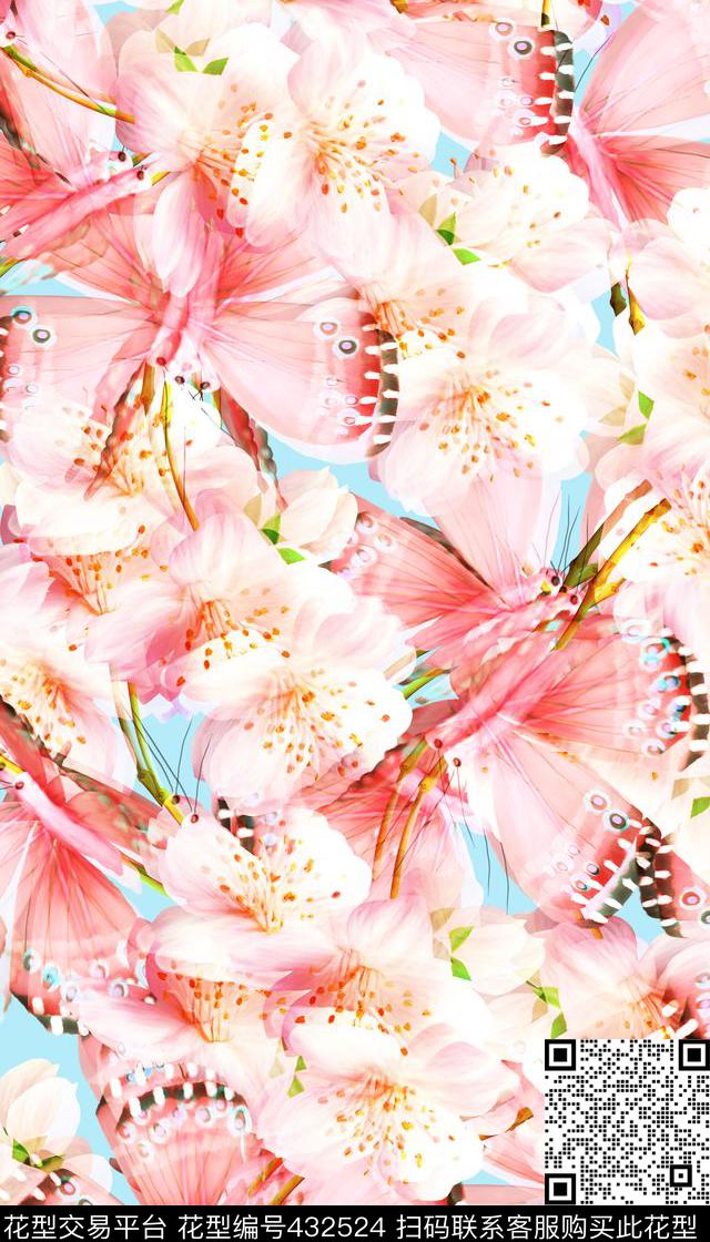 清新虚幻蝴蝶数码印花华亿平台下载（图片编号: 432524） - 瓦栏（Walan）