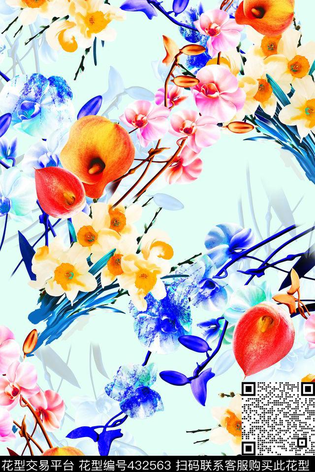 数码大牌清爽春夏女装花卉花卉流行时尚花等数码印花华亿平台下载（图片编号: 432563） - 瓦栏（Walan）