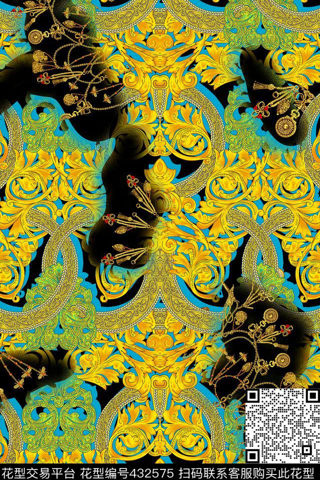 链条花卉流行大牌时尚花卉数码印花华亿平台下载（图片编号: 432575） - 瓦栏（Walan）