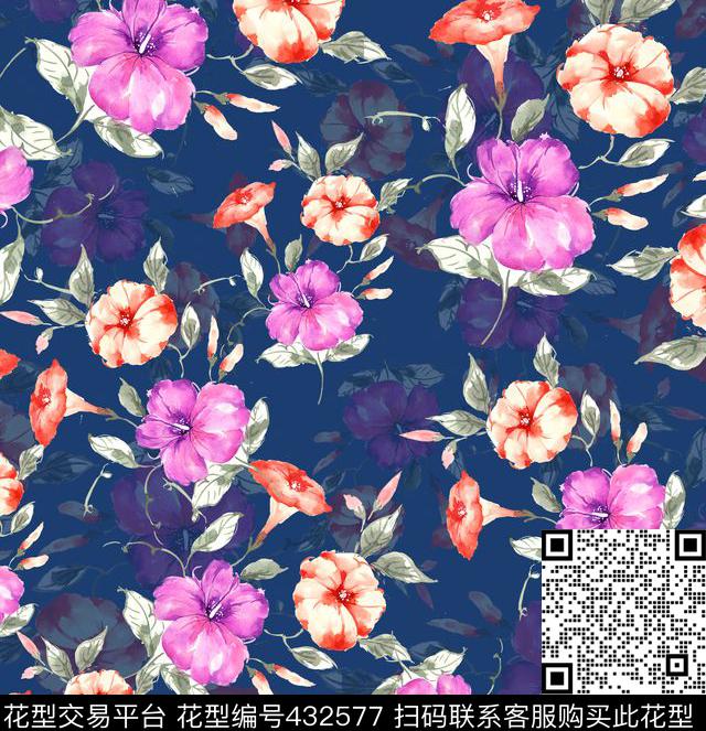 花卉简约时尚清新简约风数码印花华亿平台下载（图片编号: 432577） - 瓦栏（Walan）