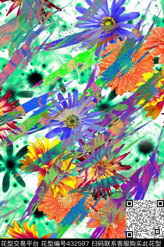 雏菊春夏花卉数码印花华亿平台下载（图片编号: 432597） - 瓦栏（Walan）