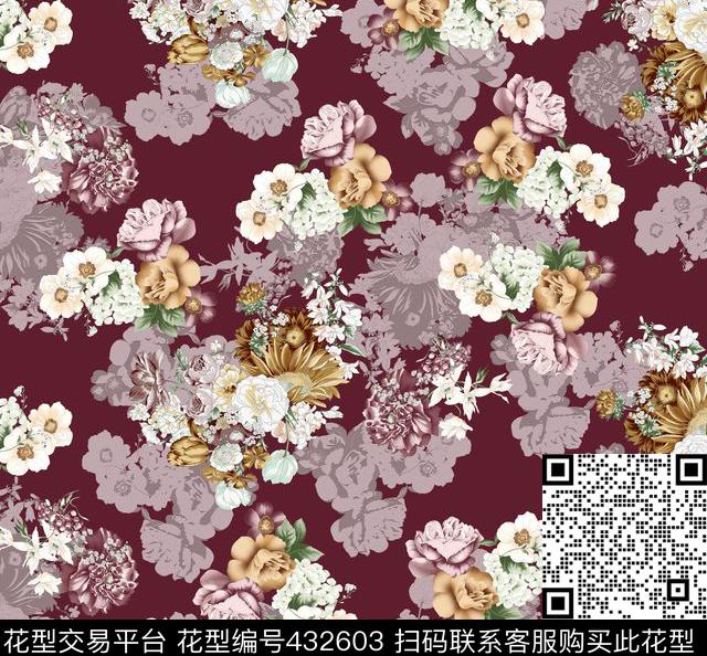 潮流花卉时尚秋冬数码印花华亿平台下载（图片编号: 432603） - 瓦栏（Walan）