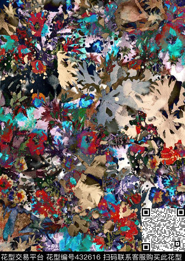 瑕疵花卉抽象时尚数码印花华亿平台下载（图片编号: 432616） - 瓦栏（Walan）
